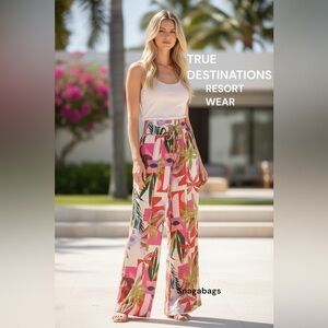True Destinations Resort WearColorful Abstract Patterned Fabric Wide Leg Pant SM